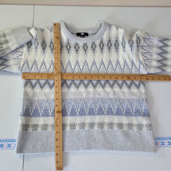 Frye Womens Fair Isle Knit Sweater Light Blue White Grey Geometric Crewneck M - Picture 5 of 8